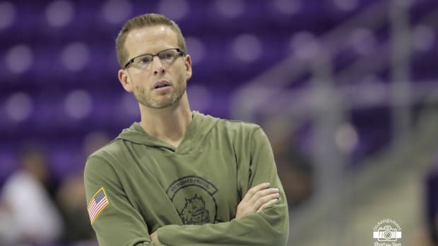 Coach Mark Campbell watches TCU's game versus Army.